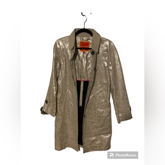 Isaac Mizrahi Silver Metallic Trench Coat - Size Small - Picture 2 of 15